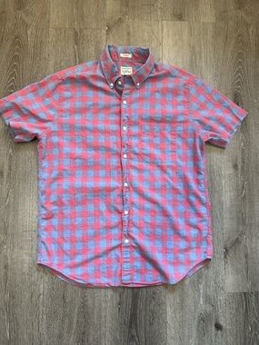 J. Crew Pink and Blue Short-Sleeve Check Shirt